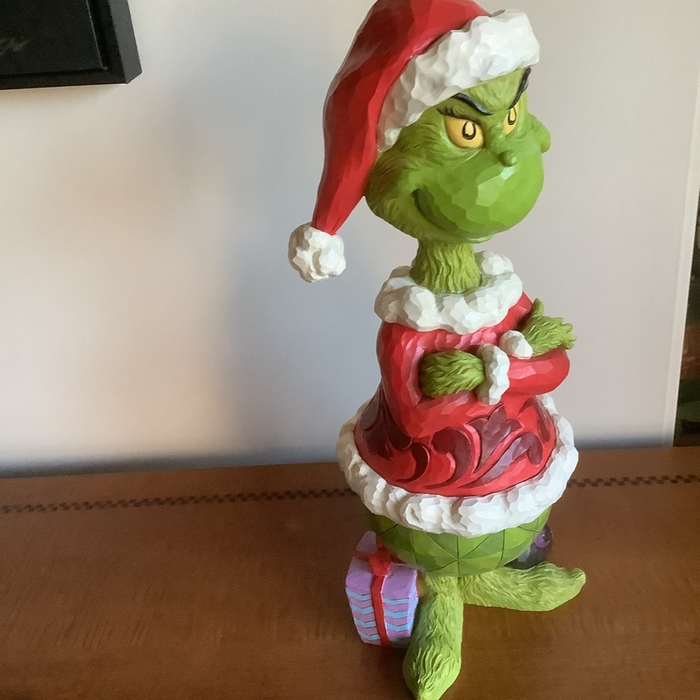 Large Jim Shore Grinch Christmas Figurine with Santa Hat - Picture 2 of 16